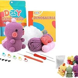 TUSMAD Beginners Crochet Kit – DIY Crochet Animal Set with Yarn, Hooks, Polyester Fiber & Step-by-Step Video Instructions – Includes Dinosaur Patterns – Perfect Craft Starter Kit for Kids & Adults (3 Colors Dinosaur)-picture-3