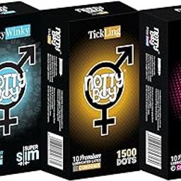 NOTTY BOY Combo Set Extra Dotted 1500 Dots, 4 in 1 (Ribs and Dots, Contoured, Delay) | Super Slim Thin Condoms - 30pcs (Pack of 3) | Lubricated, Standard Fit Condom For Men-76