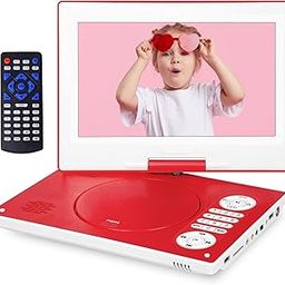 12.5'' Portable DVD Player with 10.1" HD Swivel Screen, 6 Hours Rechargeable Battery DVD Player Portable for Kids and Car, Support CD/DVD/SD Card/USB with Car Charge,Red-16