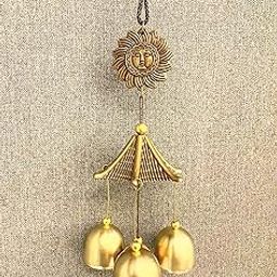 WS Wind Chime for Home Positive Vibes | 3 Brass Bells Hanging Wind Chime | Random Logo Will be Sent | Home Decor Items, Golden-28