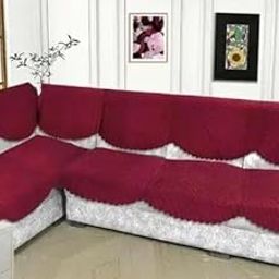 Blush and Bloom 7 Seater LShape Self Design Velvet Quilted Sofa Cover and Chair Cover, Seat and Back Cover-Maroon-image-11