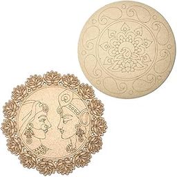 American Elm 2 Pcs Premarked MDF Peacock, Radha Krishna Engraved Design Mandala for Art and Craft | 12 Inch Art Décor | Ideal for Premarked MDF Coasters, Lippan Art, and Home Décor-image-8