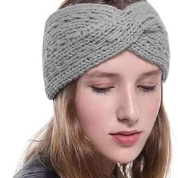 Women Stylish Headband New Cris Cross Bow Crochet Headwrap Hair Band for Spa Casual Knitted Woolen Warm Hair Band Unisex Acrylic Skull Stretchy Ear Warmer Earmuff(D-Grey)-19