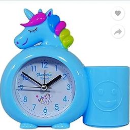 Taufa Villa Unicorn Alarm Clock for Kids – Blue Table Clock with Pen/Pencil Holder | Cute Desk Clock for Girls & Boys | Back-to-School Gift | Unicorn-Themed Room Decor-4