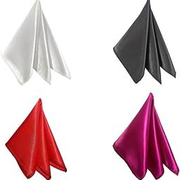 Satin Pocket Square for Men | Wedding Handkerchief for Suits, Blazers & Tuxedo | Men's Pocket Square Combo (Pack of 4) (White,Black,Red,Purple)-image-14