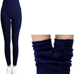 Blue Ankle Length (24 to 36 Waist) stretchable Fleece Women Warm Thick Fur Lined Fleece Winter Thermal Soft Legging Tights Stocking - Slim Fit-image-68