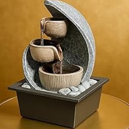 Mahganya Polyresin Table Top Modern Waterfall Fountain for Home Decor with Yellow LED Lights & Water Flow Controller Pump (Size: 20x 12x 12CM)-image-49