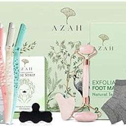 Gift Box for Women | Skincare Gift Set | Self care Hamper | Great Gift for Wife, Friend, Sister | Rose Quartz Roller & Gua Sha, Face Razor, Foot Mask, Nose Strips & Moisturising Socks…-image-37