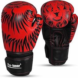 Pro-Toner Boxing Gloves, Red and Black Tiger Print Design, Faux Leather, for Men and Women (Red/Black, 12 oz)-image-56