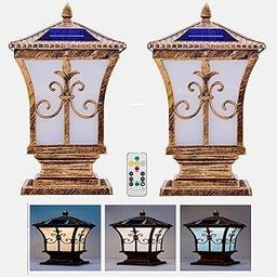 Homehop Solar Gate Pillar Lights For Outdoor Led & Ac Antique Waterproof Design For Home Garden Main Gate Wall Pillar Compound Entrance Lamp Multicolour, With Remote Control (Pack Of 2) - Aluminium-16