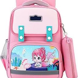 Cute School Backpack for Kids, Lightweight, Waterproof, Anti Slip Spine Buckle School Bag for Birthday Gift (Little Mermaid)-image-4