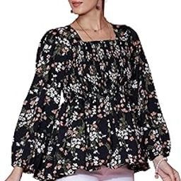 Women's Casual Bishop Sleeves Polka Print Peplum Top-picture-54