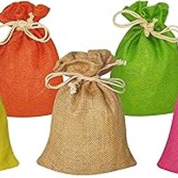Jute POTLI in Multicolor with Drawstring – Pack of 5 (10″ x 8″)-image-6
