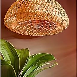 Craftscape half-moon Handmade Bamboo Hanging Lamp Shade Perfect Hanging Lights For Living Room/Home/Hotel/Cafe/Restaurant Decor 12inch-11