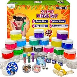 HOTKEI (24 Slime Bottles) Multicolor Scented Toy Slime Slimy Gel Jelly Putty Set Includes Watery, Neon, Galaxy Slime Toys Kit for Boys Girls Kids Slime with Glitter| Charms| Water Beads| Snow| Balloon-picture-32
