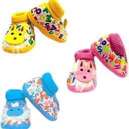 Stylish Bootie Newborn Infant Baby Booties Kids First Walking Soft Fabric Shoes with Anti Slip Sole Toe Multicolor Pack Of 3 Pair-77