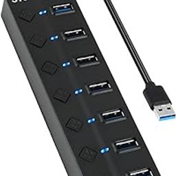 7-Port USB 3.0 Hub with Individual Switches & Lights, Multiple Port USB Adapter Extension High-Speed Data Hub, Portable USB Splitter with 1FT Extended Cable for PC, Laptop, MAC, Printer and More-10