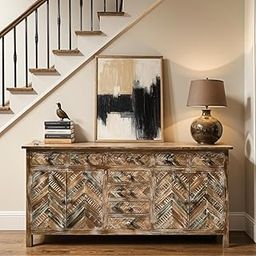 FURNWEAVE Solid Wood Sideboard Cabinet for Living Room | Wooden Sideboard Tv Cabinet for Bedroom | Handcrafted Storage Cabinet with Door and Drawers for Home (Rustic Brown)-image-55