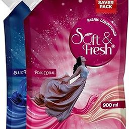 combo Pack of Pink Coral & Blue Wave 2X900ml, best Fabric Conditioner softener increase Freshness and softness 900ml refill pouch Pack of 2-14