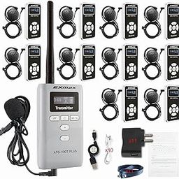 EXMAX ATG-100T PLUS 195MHz Wireless Translation Equipment Headset System Earphone for Church Simultaneous Interpreting Teaching Conference Travel Wedding Factory Tour(1Transmitter & 10 Receivers)-image-26