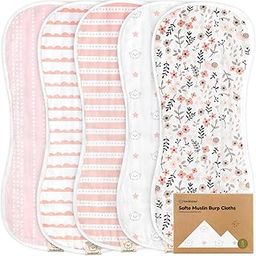 Pack of 5 Muslin Burp Cloths Baby Boy, Girls - Organic Bamboo Cotton Burp Cloth, Burp Cloths for Babies, Neutral Burp Clothing for Girls, Boys, Spit Burp Rags (Sweet Charm)-picture-12