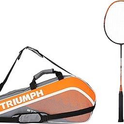 Triumph Velocity Graphite Hotmelt Light Weight Strung Badminton Racket with Star-6R Double Compartment Badminton Bag Red-picture-5