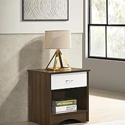 DeckUp Plank Bei Engineered Wood Bed Side Table and End Table (Walnut and White, Matte Finish)-1