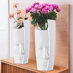 Kuber Industries 2 Pcs Poly Fiber 12 Inch Aesthetic Flower Vase Long for Living Room and Center Table Bedroom | White Vase for Home Decoration and Centerpiece for Office Desk Decor | Orbit Face-image-60