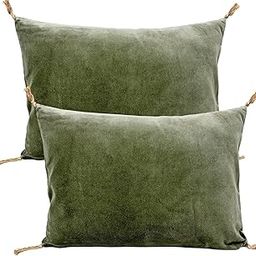 Kaison Premium Cotton Velvet Cushion Covers Set of 2, 16x22 Inches Soft Throw Pillow Covers for Sofa, Bed & Home Decor (Olive Green)-image-33