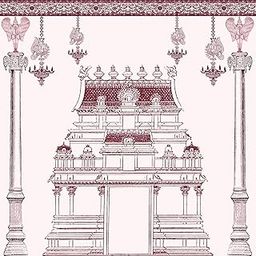 Dhara Retro Temple Art Printed (8FT-8FT) Backdrop Cloth for Pooja Decoration Traditional Background Curtain Cloth for Festival. (Washable Fabric)-24