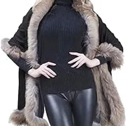 manra Women's Wool Blended 4side Faux Fur Wrap Stole for Winter Warm Shawl Wedding/Dinner/Party-picture-27
