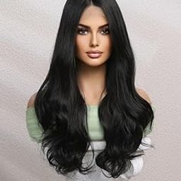 BLUSHIA 24 Inches Long Black Wig Women Long Hair Curly Wavy Black Wig for Women-image-91