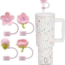 House of Quirk 4PCS Silicone Bow Straw Covers Cap Compatible with Tumbler 10mm Cute Bow Straw Toppers for Tumblers, Dust-Proof Drinking Straw Caps for Reusable Straws Tips Lids (Peach Blossom)-picture-4