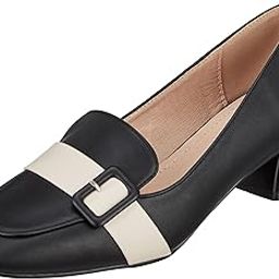 Women's Women Black & Peach-Coloured Solid Block Pumps-1