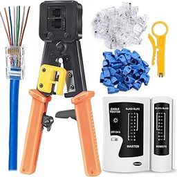 PETECHTOOL RJ45 Crimp Tool Set - Orange - RJ45/RJ12 Crimping Tool with 50PCS Cat6 Connectors, RJ45 Cable Tester & Mini Wire Stripper-26