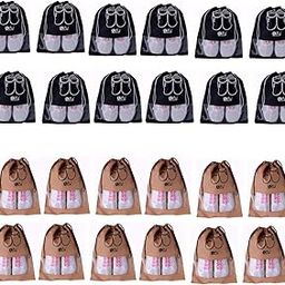 Travel Shoe Bags, Portable Non Woven Travel Shoe Tote Bags - Packing Organizers for Men and Women- Black (12 Pcs) + Beige (12 Pcs) - 24 Piece Jumbo Pack-image-35