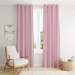 The Decor Hub Faux Texture Plain Curtains for Door with Eyelets | Room Darkening Curtains for Living Room | Baby Pink Curtains 7 Feet Set of 2 Panels-picture-30