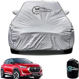 AUTOBIRSA Waterproof Car Body Cover for Nissan Magnite with Mirror and Antenna Pocket and Soft Cotton Lining (4 Side Elastic Triple Stitched & Metallic Silver with Black Piping Style)-28