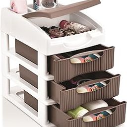 MOLTRES-SPACIA 3 (MINI Size) Desktop Organizer Plastic Drawers -Size(25x23x17) cm-Multipurporse Free Standing Cabinet Drawer for Cosmetic, Make-up Organizer, Jewelery & Office. (Brown, Spacia 3)-image-15