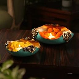 Orbit Art Gallery Iron Urli Bowls Festival Decor Urli for Floating Flowers and Candles Bowl for Home, Office, Living Room Decor Set of 2 (Blue)-image-95