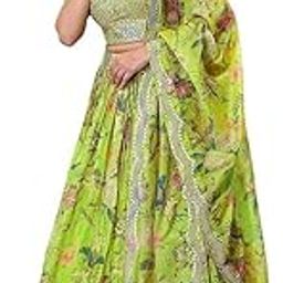 Women's Print And Sequins Embroidered Organza Semi-stitched Lehenga Choli-image-47