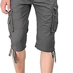 Men's 100% Solid Cotton Three Fourth Cargo Belt Capri with Multi-Pockets and Waist Belt-picture-11