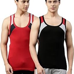 Originals Men's Cut & Sew Color Block On Shoulder Durable & Comfortable Squared Neck Sleeveless Regular Fit Tank Fit 100% Combed Cotton Gym Vest Innerwear (Pack of 2)-image-55