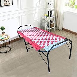 PS PARVESH SMART� Iron Double Color 100% Nylon Virgin Niwar Folding Bed New for Home and Hostel for Sleeping with Heavy Metal Iron Bed Frame Size (30x72) (Red, 2.5 ft 6 ft)-image-37