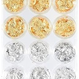 NAILWIND Foil Flakes for Resin Art Foil Nail Art Set 12 Pack, Nail Accessories for Foil Transfer, Nail Paillette for Decoration, Flake and Mirror Effect Gold and Silver-20