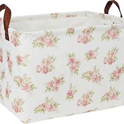 NTAOHAMPER Rectangular Pink Flower Basket for Girls,Kids Toys Storage Bin with Handles,Baby Room Decor,Gift Basket(Pink Flower)-image-78