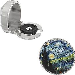18K White Gold Colour Plated Snap on Button Cover Cufflinks for Men - Stylish Accessories for Casual & Formal Shirts - Ideal Wedding, Birthday- Starry Night inspired by Vincent van Gogh-12