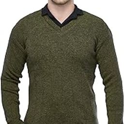 Men's Wool Blend Pullover V-Neck Solid Plain Casual Wear Sweater (Dark Mix Green_Free Size)-image-77