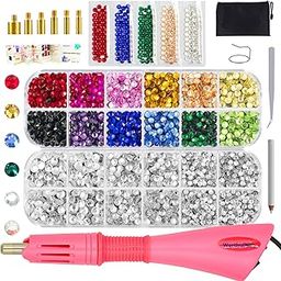 Hotfix Rhinestone Applicator Tool, Bedazzle Kit with Rhinestones, 30ss/20ss/16ss Hot Fix Wand Crystal Setter Kit, 15 Colors, 4 Tips, Manual, Tweezers, Jewel Picker, Stand, Brush, Tray, Zip Bag-image-1