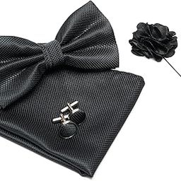 Mens Bow Tie For Men With Cufflinks Pocket Square & Brooch Pin in Gift Box (7 Colors)-16